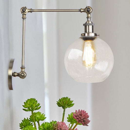 Frendorf | Rustic Globe Wandverlichting Fixture 1 Gloeilamp Helder Glas Sconces Licht in Antiek Messing