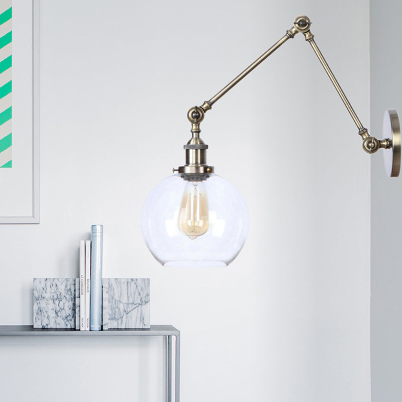 Frendorf | Rustic Globe Wandverlichting Fixture 1 Gloeilamp Helder Glas Sconces Licht in Antiek Messing