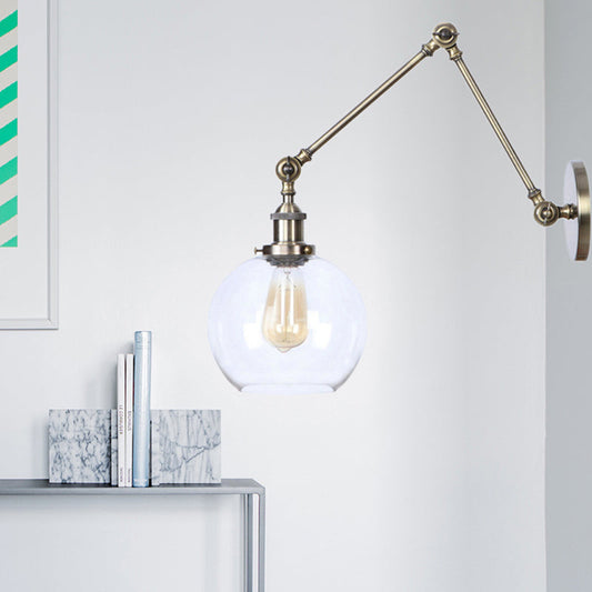 Frendorf | Rustic Globe Wandverlichting Fixture 1 Gloeilamp Helder Glas Sconces Licht in Antiek Messing