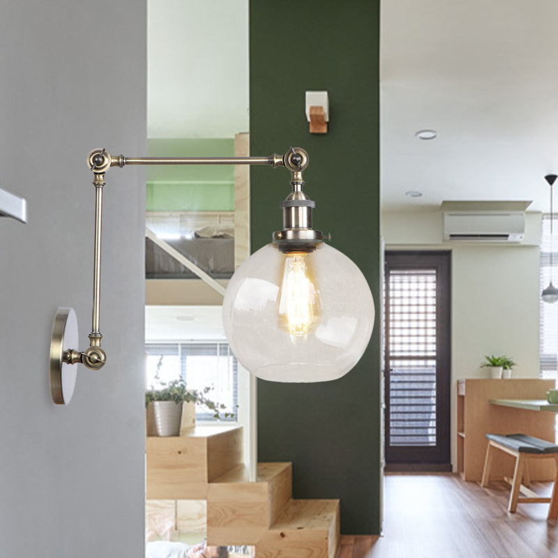 Frendorf | Rustic Globe Wandverlichting Fixture 1 Gloeilamp Helder Glas Sconces Licht in Antiek Messing