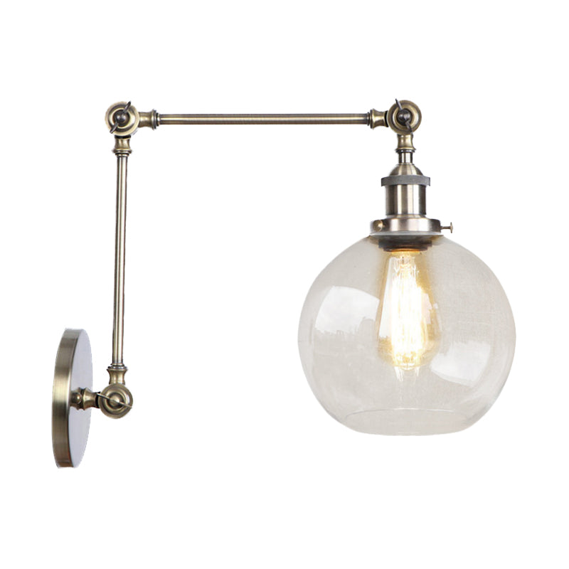 Frendorf | Rustic Globe Wandverlichting Fixture 1 Gloeilamp Helder Glas Sconces Licht in Antiek Messing