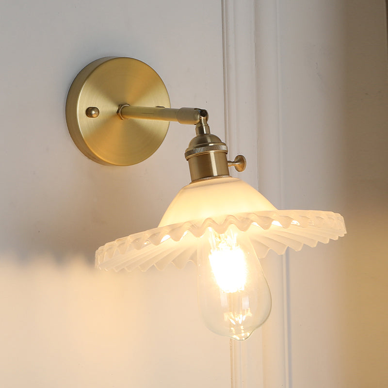 Frendorf | 1 Licht Frosted Glas Wand Sconce Licht Industriell Messing Scalloped Wohnzimmer Beleuchtung Fixture