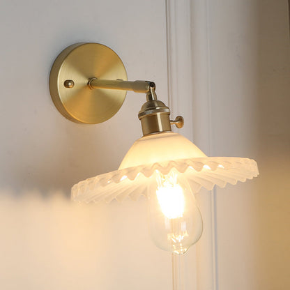 Frendorf | 1 Licht Frosted Glas Wand Sconce Licht Industriell Messing Scalloped Wohnzimmer Beleuchtung Fixture