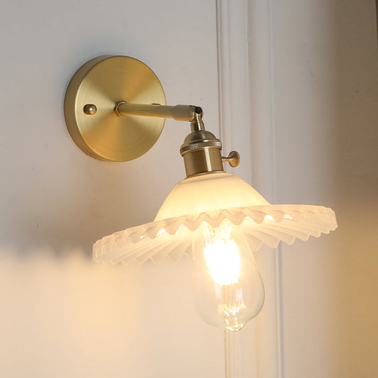 Frendorf | 1 Licht Frosted Glas Wand Sconce Licht Industriell Messing Scalloped Wohnzimmer Beleuchtung Fixture
