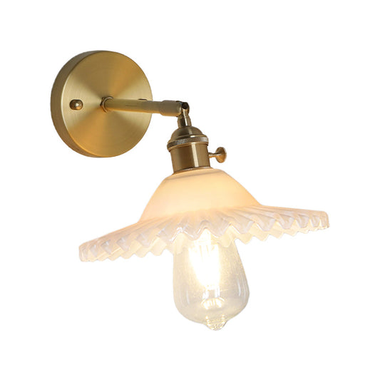 Frendorf | 1 Licht Frosted Glas Wand Sconce Licht Industriell Messing Scalloped Wohnzimmer Beleuchtung Fixture