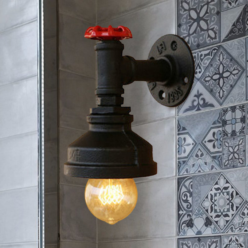 Frendorf | Schwarze Scheunensconce-Beleuchtung mit Ventilrad Industriell Rustikal Metallisch 1 Licht Schlafzimmer Mini Wandleuchte Fixture