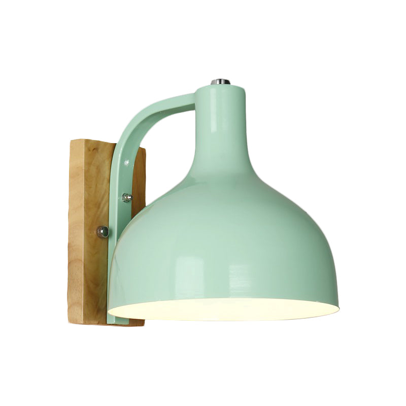 Frendorf | 1 Kopf Wandlampe Moderne Kuppel Shade Metall Wandlicht mit Holzrückplatte in Weiß/Rosa