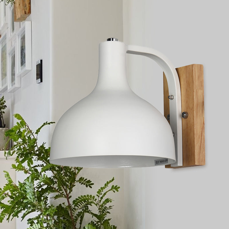 Frendorf | 1 Kopf Wandlampe Moderne Kuppel Shade Metall Wandlicht mit Holzrückplatte in Weiß/Rosa