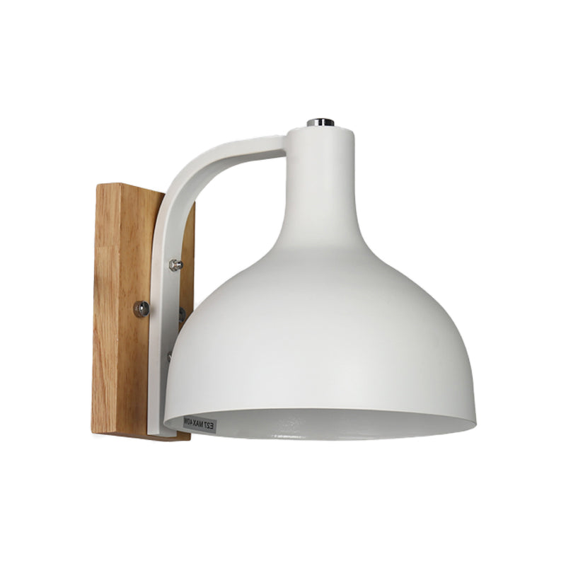 Frendorf | 1 Kopf Wandlampe Moderne Kuppel Shade Metall Wandlicht mit Holzrückplatte in Weiß/Rosa