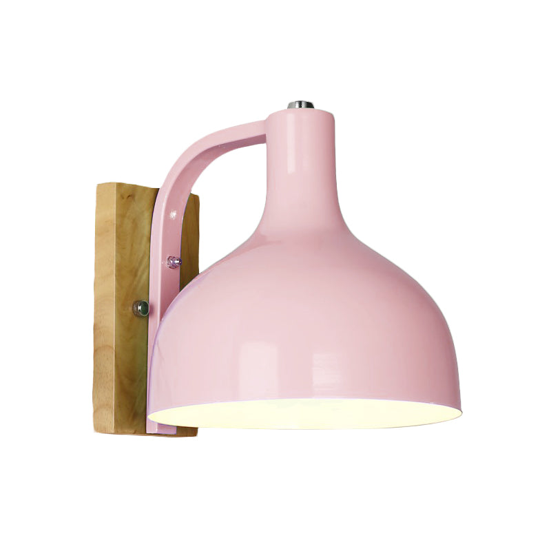 Frendorf | 1 Kopf Wandlampe Moderne Kuppel Shade Metall Wandlicht mit Holzrückplatte in Weiß/Rosa