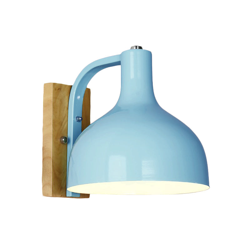 Frendorf | 1 Kopf Wandlampe Moderne Kuppel Shade Metall Wandlicht mit Holzrückplatte in Weiß/Rosa