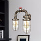 Frendorf | Farmhouse Drahtschutz Wandlampe mit Ventilrad 2 Glühbirnen Schmiedeeisen Wandleuchte in Messing