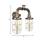 Frendorf | Farmhouse Drahtschutz Wandlampe mit Ventilrad 2 Glühbirnen Schmiedeeisen Wandleuchte in Messing