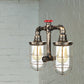 Frendorf | Farmhouse Drahtschutz Wandlampe mit Ventilrad 2 Glühbirnen Schmiedeeisen Wandleuchte in Messing