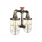 Frendorf | Farmhouse Drahtschutz Wandlampe mit Ventilrad 2 Glühbirnen Schmiedeeisen Wandleuchte in Messing
