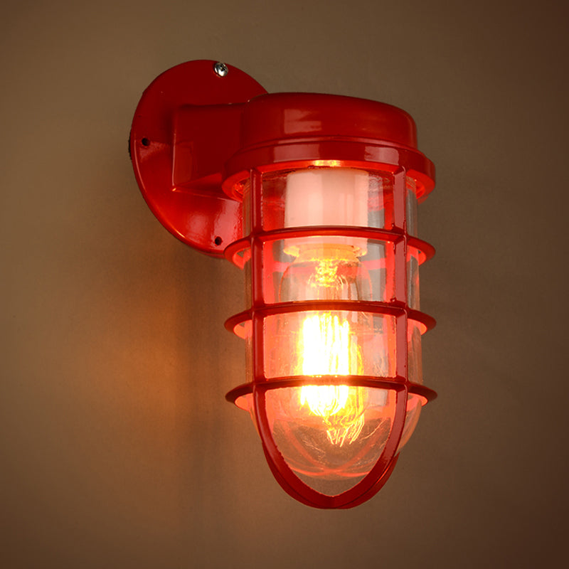 Frendorf | 1 Glühbirne Metalnetz Wandmontierte Lampe Küstrot/Blau Helles Glas Beleuchtung für Außen