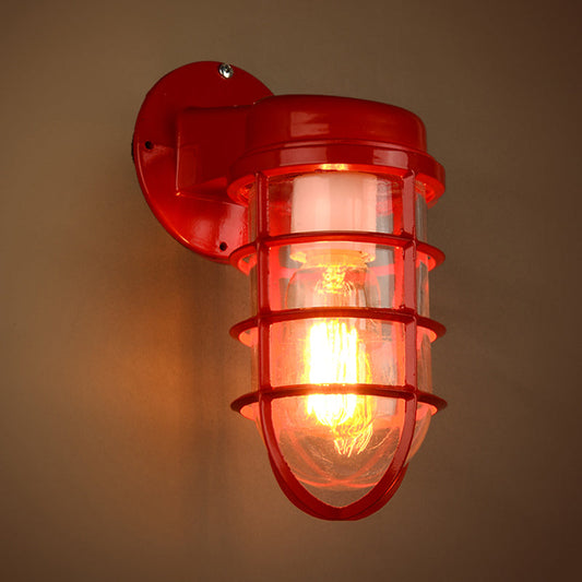 Frendorf | 1 Glühbirne Metalnetz Wandmontierte Lampe Küstrot/Blau Helles Glas Beleuchtung für Außen