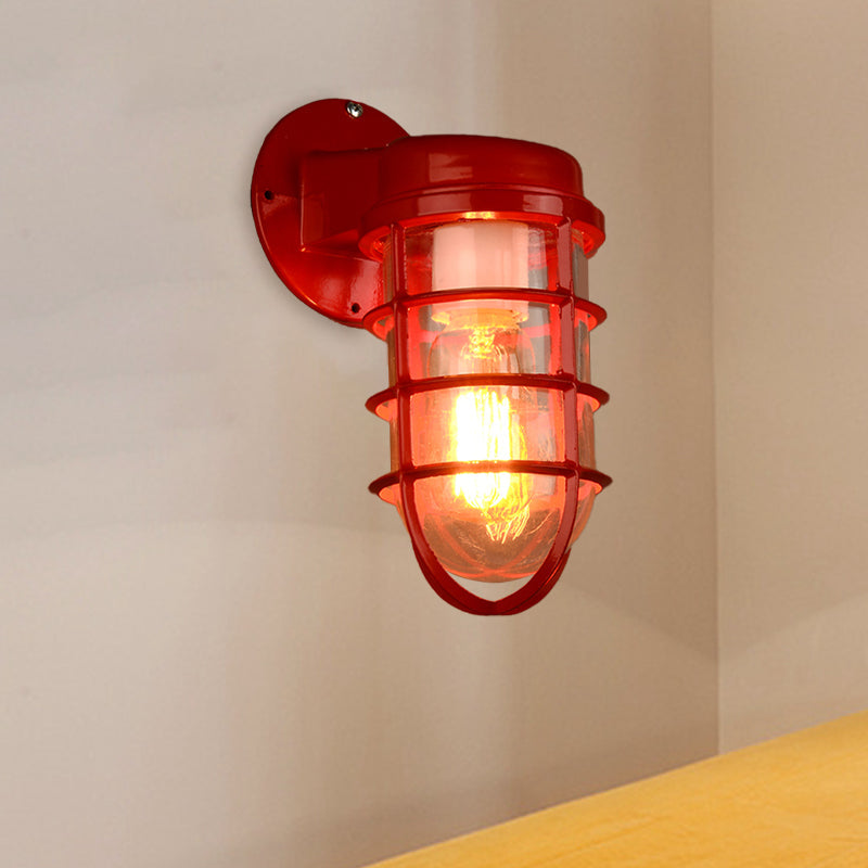 Frendorf | 1 Glühbirne Metalnetz Wandmontierte Lampe Küstrot/Blau Helles Glas Beleuchtung für Außen