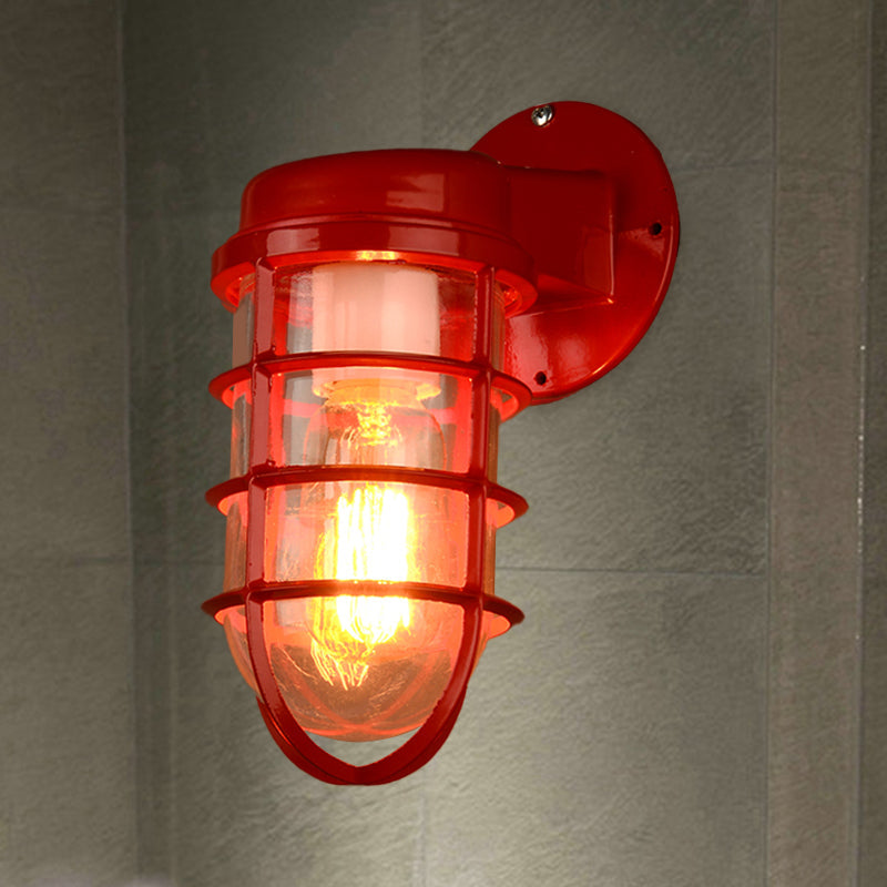 Frendorf | 1 Glühbirne Metalnetz Wandmontierte Lampe Küstrot/Blau Helles Glas Beleuchtung für Außen