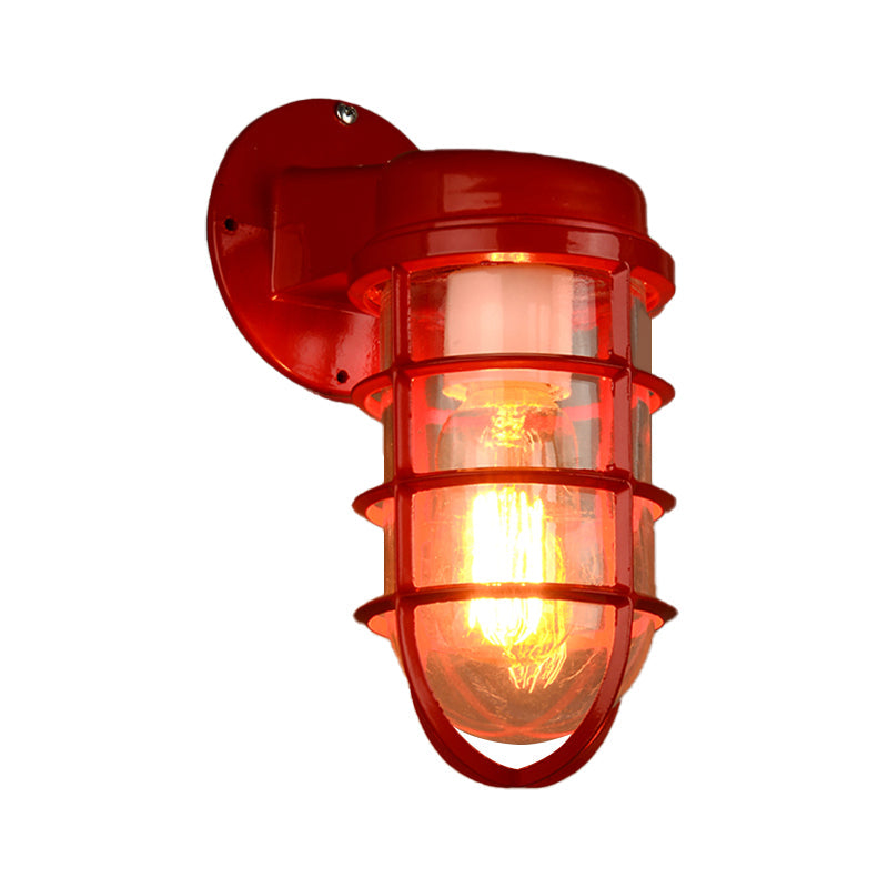 Frendorf | 1 Glühbirne Metalnetz Wandmontierte Lampe Küstrot/Blau Helles Glas Beleuchtung für Außen