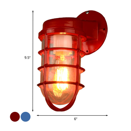 Frendorf | 1 Glühbirne Metalnetz Wandmontierte Lampe Küstrot/Blau Helles Glas Beleuchtung für Außen