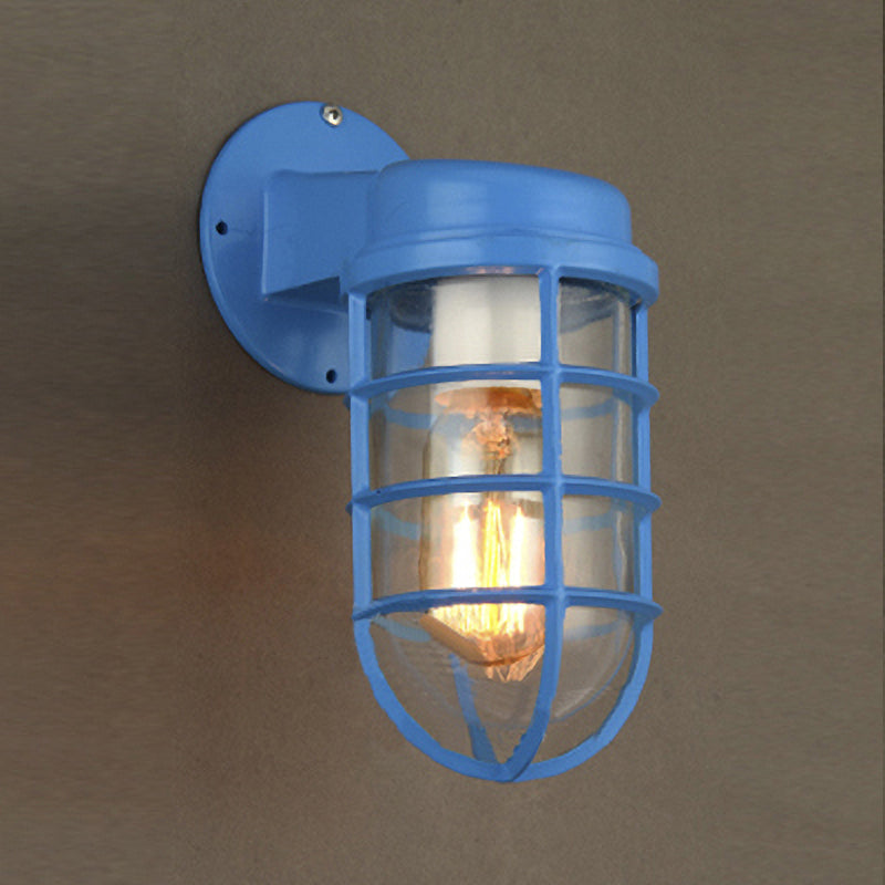 Frendorf | 1 Glühbirne Metalnetz Wandmontierte Lampe Küstrot/Blau Helles Glas Beleuchtung für Außen