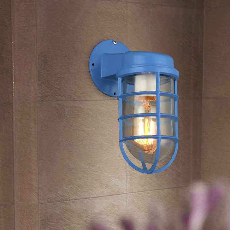 Frendorf | 1 Glühbirne Metalnetz Wandmontierte Lampe Küstrot/Blau Helles Glas Beleuchtung für Außen