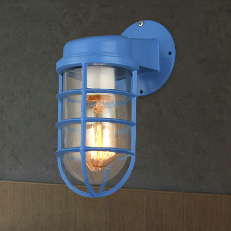 Frendorf | 1 Glühbirne Metalnetz Wandmontierte Lampe Küstrot/Blau Helles Glas Beleuchtung für Außen