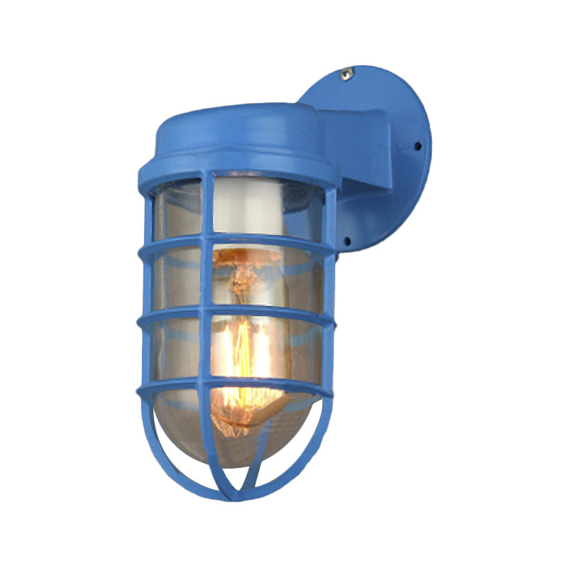 Frendorf | 1 Glühbirne Metalnetz Wandmontierte Lampe Küstrot/Blau Helles Glas Beleuchtung für Außen