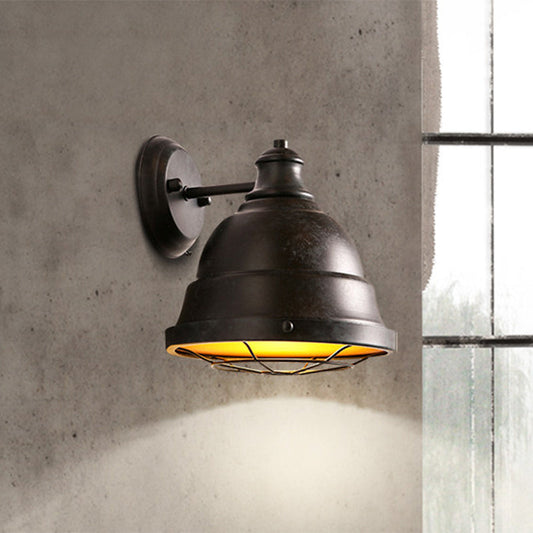 Frendorf | 1 Kop Wandscone Lamp Industrieel Vintage Koepel Shade IJzeren Wandverlichting met Draadbescherming in Zwart/Koper