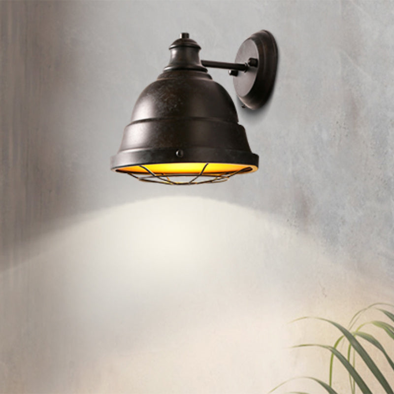 Frendorf | 1 Kop Wandscone Lamp Industrieel Vintage Koepel Shade IJzeren Wandverlichting met Draadbescherming in Zwart/Koper