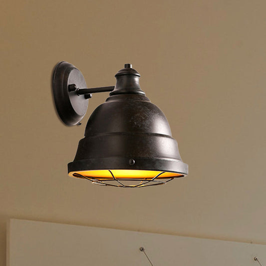 Frendorf | 1 Kop Wandscone Lamp Industrieel Vintage Koepel Shade IJzeren Wandverlichting met Draadbescherming in Zwart/Koper
