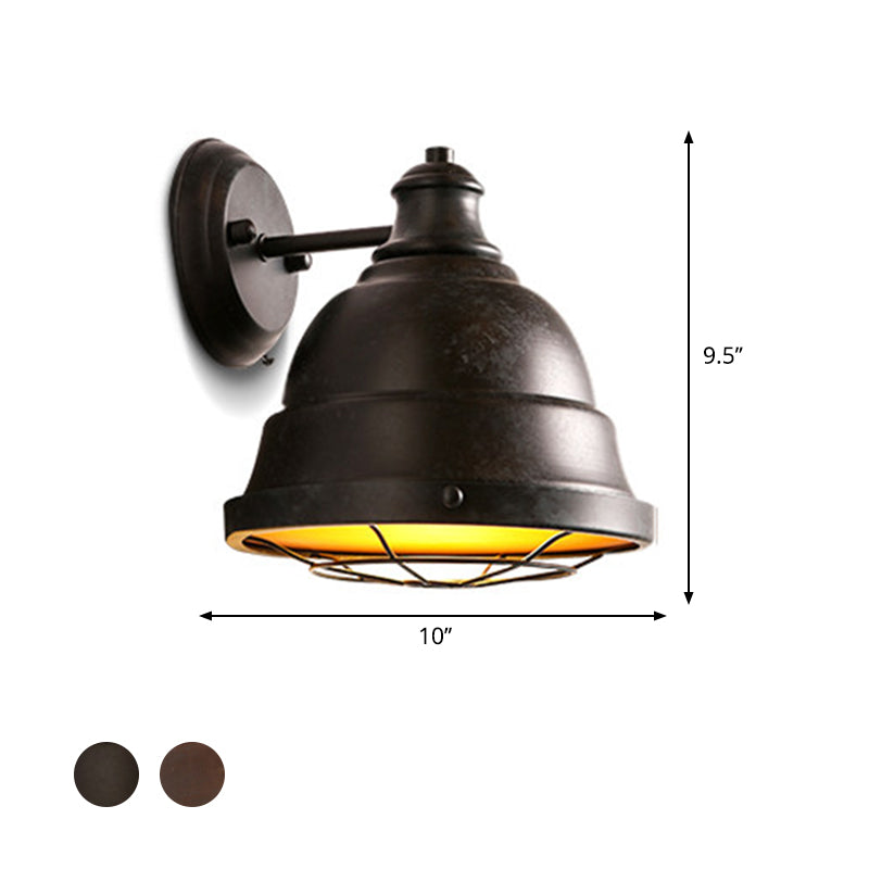 Frendorf | 1 Kop Wandscone Lamp Industrieel Vintage Koepel Shade IJzeren Wandverlichting met Draadbescherming in Zwart/Koper