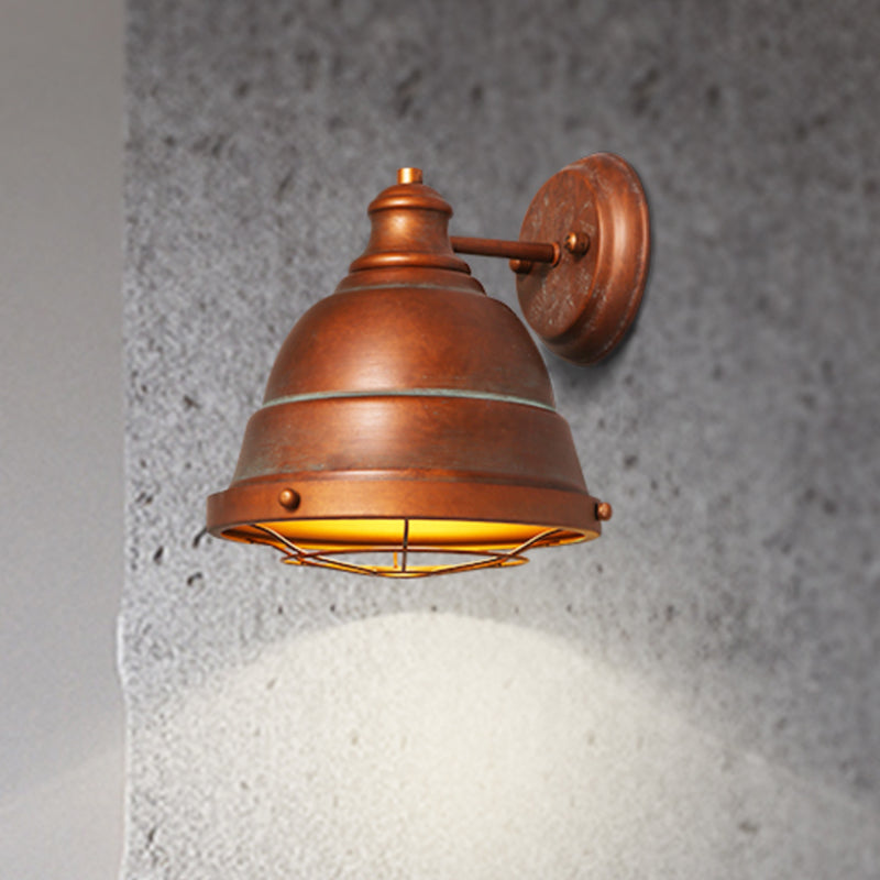 Frendorf | 1 Kop Wandscone Lamp Industrieel Vintage Koepel Shade IJzeren Wandverlichting met Draadbescherming in Zwart/Koper