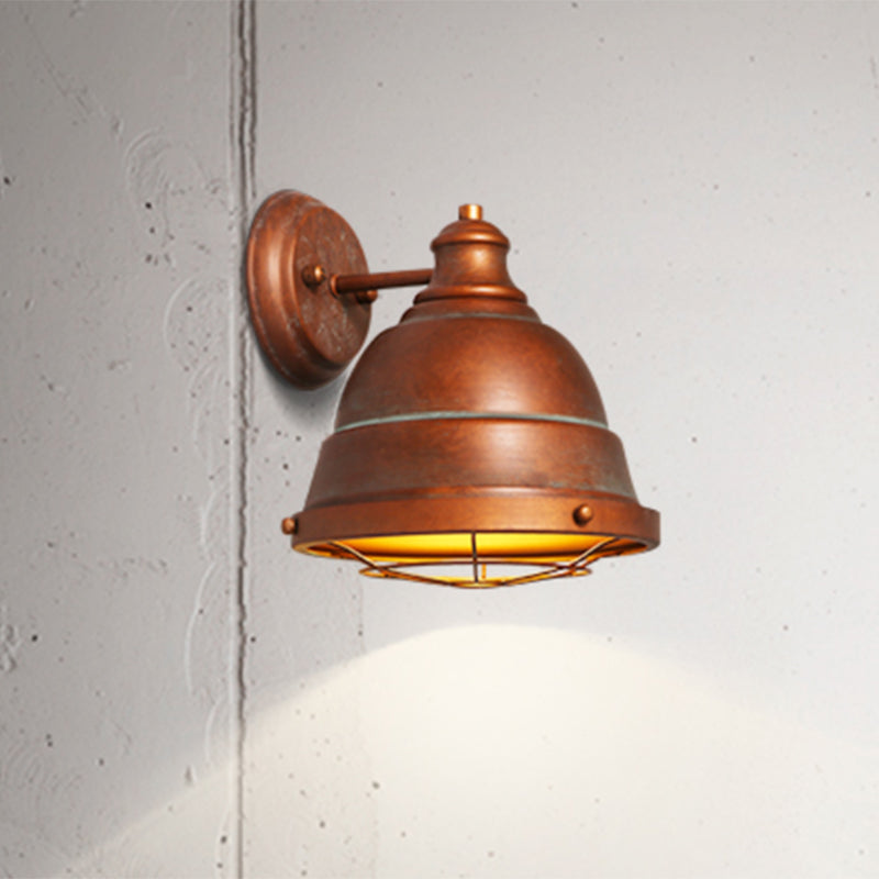Frendorf | 1 Kop Wandscone Lamp Industrieel Vintage Koepel Shade IJzeren Wandverlichting met Draadbescherming in Zwart/Koper