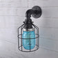 Frendorf | Blaue/Klare Glas-Schirm Wandlampe mit Drahtkäfig Industriestil Glas 1 Glühbirne Restaurant Wandleuchte