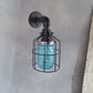 Frendorf | Blaue/Klare Glas-Schirm Wandlampe mit Drahtkäfig Industriestil Glas 1 Glühbirne Restaurant Wandleuchte