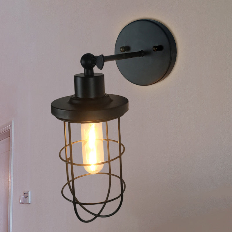 Frendorf | Retro Stijl Cilinder/Oval Gecage Wall Mount Light 1 Hoofd Metalen Mini Wandverlichting in Zwart voor Nachttafel