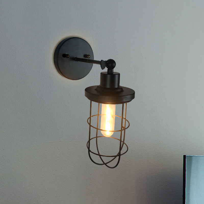 Frendorf | Retro Stijl Cilinder/Oval Gecage Wall Mount Light 1 Hoofd Metalen Mini Wandverlichting in Zwart voor Nachttafel