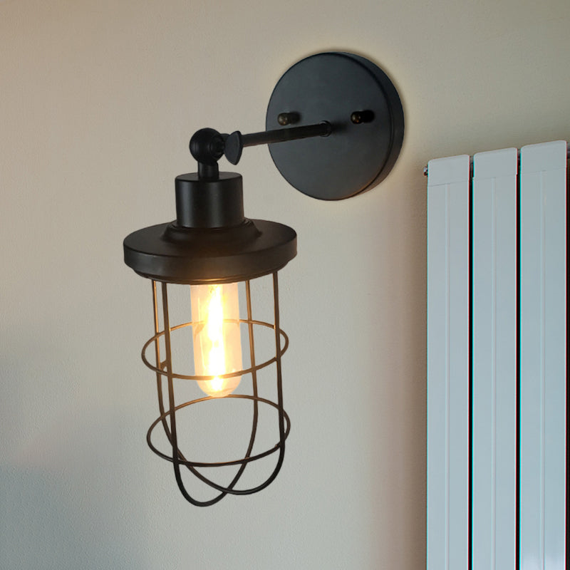 Frendorf | Retro Stijl Cilinder/Oval Gecage Wall Mount Light 1 Hoofd Metalen Mini Wandverlichting in Zwart voor Nachttafel