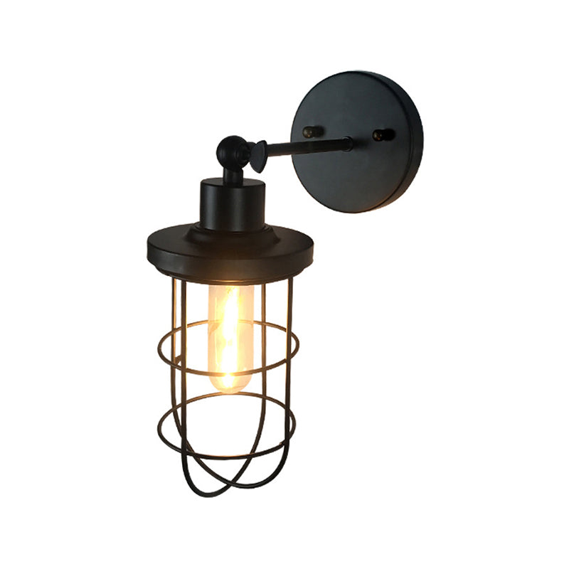 Frendorf | Retro Stijl Cilinder/Oval Gecage Wall Mount Light 1 Hoofd Metalen Mini Wandverlichting in Zwart voor Nachttafel