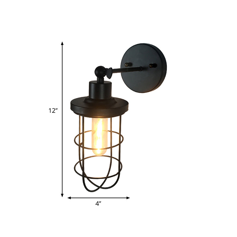 Frendorf | Retro Stijl Cilinder/Oval Gecage Wall Mount Light 1 Hoofd Metalen Mini Wandverlichting in Zwart voor Nachttafel