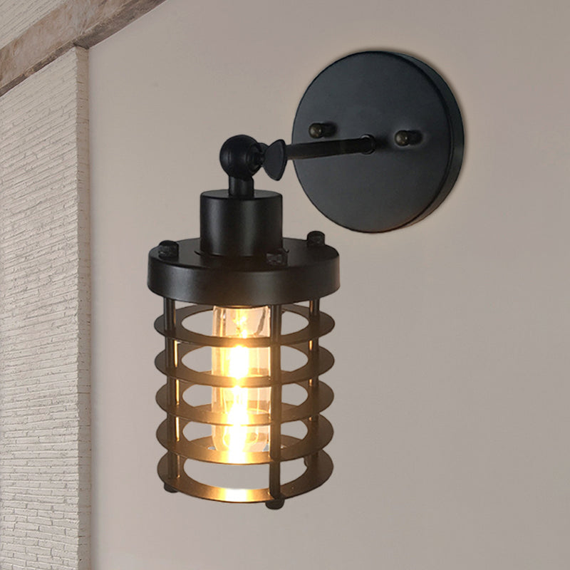 Frendorf | Retro Stijl Cilinder/Oval Gecage Wall Mount Light 1 Hoofd Metalen Mini Wandverlichting in Zwart voor Nachttafel