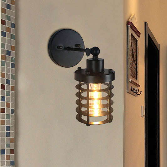 Frendorf | Retro Stijl Cilinder/Oval Gecage Wall Mount Light 1 Hoofd Metalen Mini Wandverlichting in Zwart voor Nachttafel