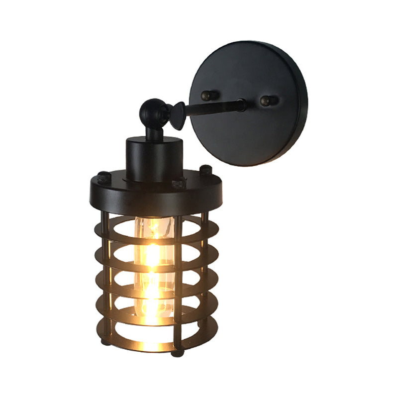 Frendorf | Retro Stijl Cilinder/Oval Gecage Wall Mount Light 1 Hoofd Metalen Mini Wandverlichting in Zwart voor Nachttafel