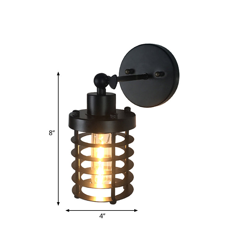 Frendorf | Retro Stijl Cilinder/Oval Gecage Wall Mount Light 1 Hoofd Metalen Mini Wandverlichting in Zwart voor Nachttafel