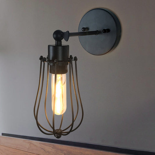 Frendorf | Retro Stijl Cilinder/Oval Gecage Wall Mount Light 1 Hoofd Metalen Mini Wandverlichting in Zwart voor Nachttafel