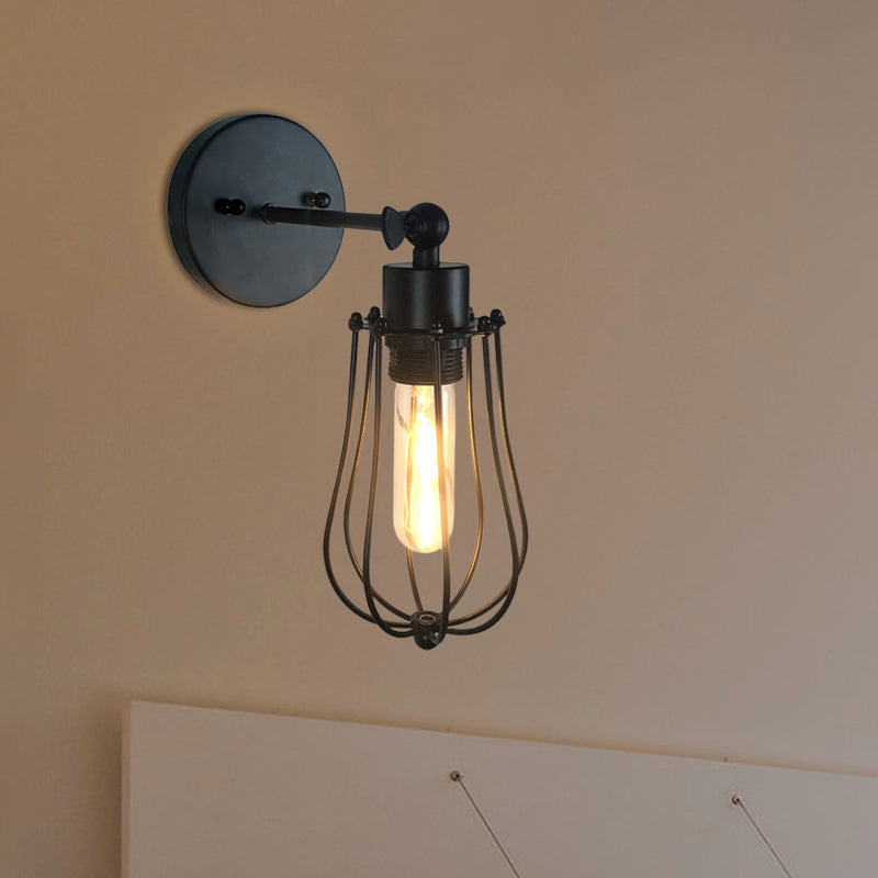 Frendorf | Retro Stijl Cilinder/Oval Gecage Wall Mount Light 1 Hoofd Metalen Mini Wandverlichting in Zwart voor Nachttafel