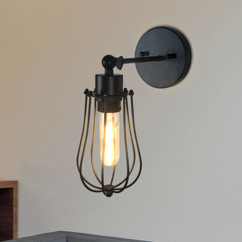 Frendorf | Retro Stijl Cilinder/Oval Gecage Wall Mount Light 1 Hoofd Metalen Mini Wandverlichting in Zwart voor Nachttafel