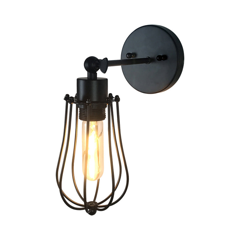 Frendorf | Retro Stijl Cilinder/Oval Gecage Wall Mount Light 1 Hoofd Metalen Mini Wandverlichting in Zwart voor Nachttafel